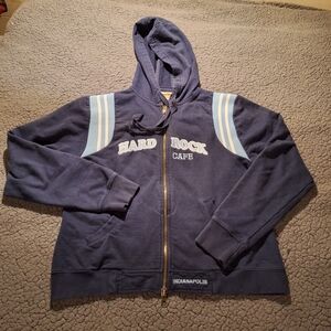 Y2K Hard Rock Cafe Navy Blue Full Zip Hoodie Sweatshirt Sz XL